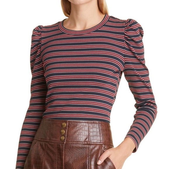 Veronica Beard Britney Puff-Sleeve Striped Top - Picture 5 of 8